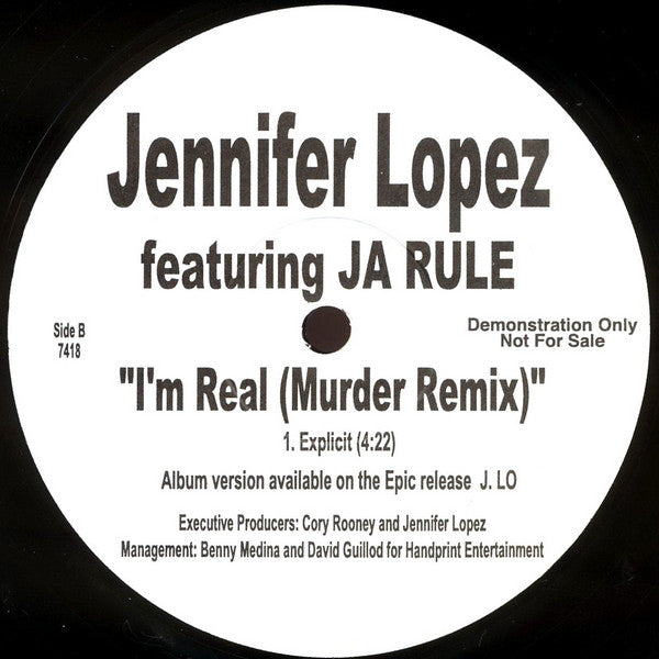 Jennifer Lopez featuring Ja Rule : I'm Real (Murder Remix) (12", Promo)