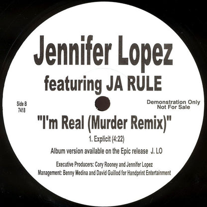 Jennifer Lopez featuring Ja Rule : I'm Real (Murder Remix) (12", Promo)