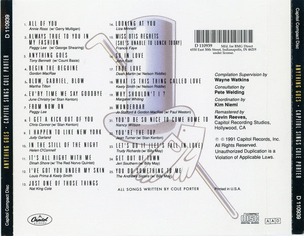 Various : Anything Goes - Capitol Sings Cole Porter (CD, Comp, Club, RM)