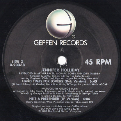 Jennifer Holliday : Hard Times For Lovers (12", Promo)