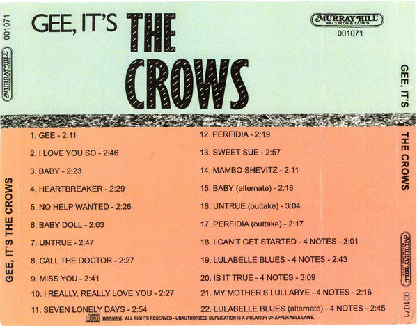 The Crows : Gee It's The Crows - The Complete Jubilee And Rama Recordings, 1952-54 ‎ (CDr, Comp)