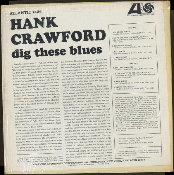 Hank Crawford : Dig These Blues (LP, Album, Mono)