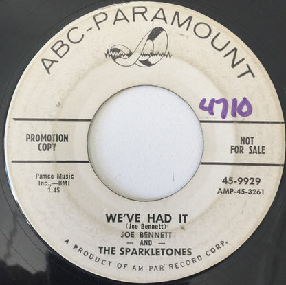 Joe Bennett And The Sparkletones : Little Turtle / We've Had It (7", Single, Promo)