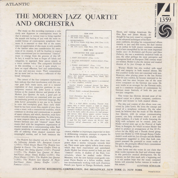 The Modern Jazz Quartet : The Modern Jazz Quartet & Orchestra (LP, Album, Mono, Dee)