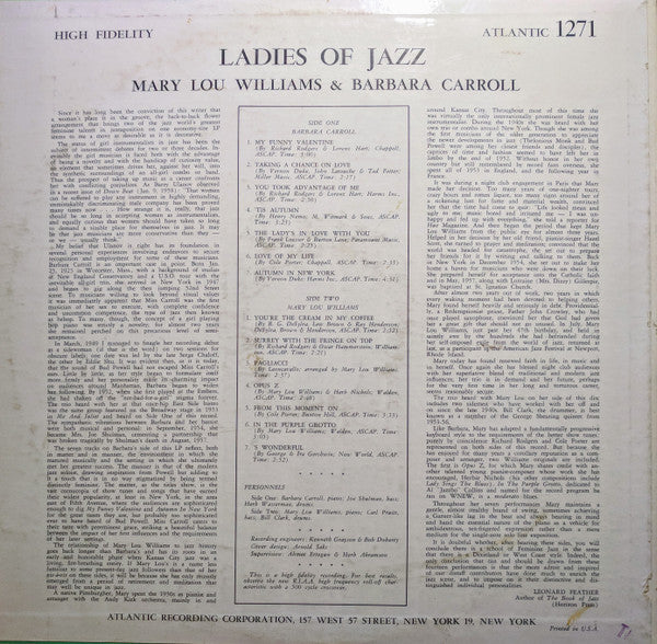 Mary Lou Williams, Barbara Carroll : Ladies of Jazz (LP, Comp, Mono)