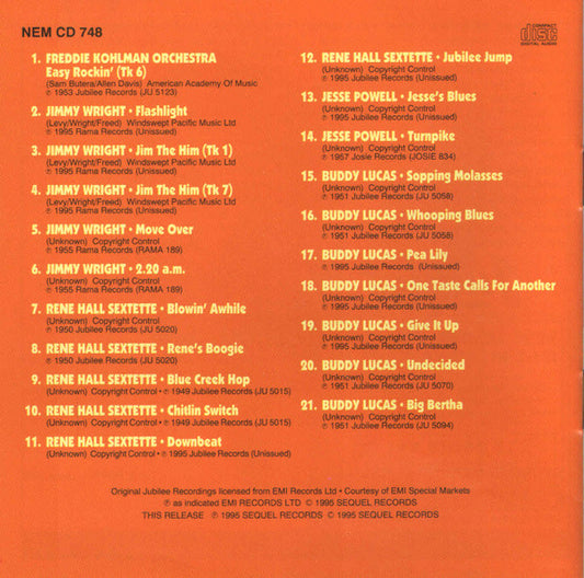 Various : Saxophony! - Jubilee Honkers & Shouters (CD, Album, Comp)