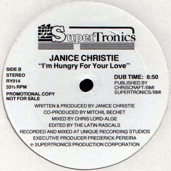 Janice Christie : I'm Hungry For Your Love (12", Promo)