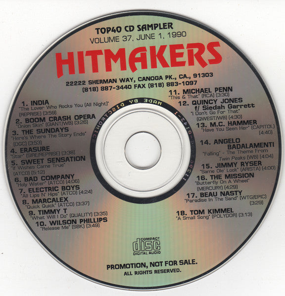 Various : Hitmakers Top 40 CD Sampler Volume 37 June 1, 1990 (CD, Promo, Smplr)