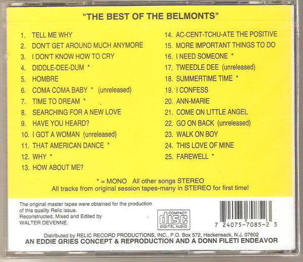 The Belmonts : The Best Of The Belmonts (CD, Comp, Mono)