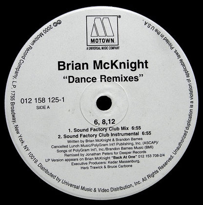 Brian McKnight : 6, 8, 12 / Back At One Dance Remixes (12")
