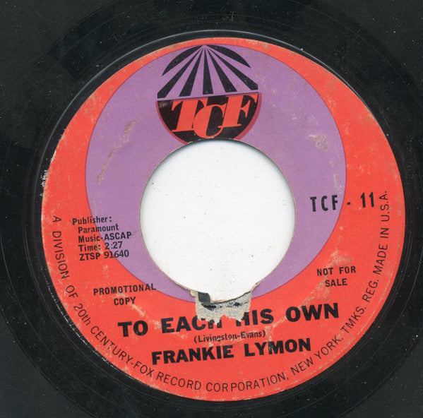 Frankie Lymon : To Each His Own / Teacher, Teacher (7", Single, Promo, Styrene)
