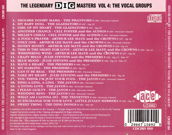 Various : The Legendary Dig Masters Vol. 4: The Vocal Groups - Shoo-Be-Doo-Be-Ooh (CD, Comp)