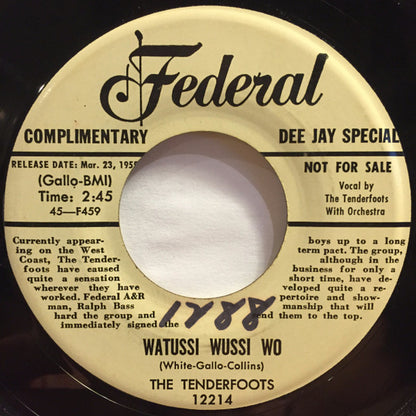 The Tenderfoots : Kissing Bug / Watussi Wussi Wo (7", Promo)