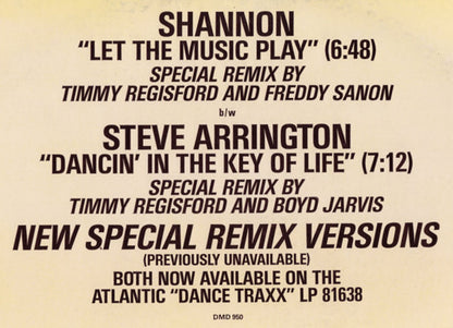 Shannon / Steve Arrington : Let The Music Play / Dancin' In The Key Of Life (New Special Remix Versions) (12", Promo)