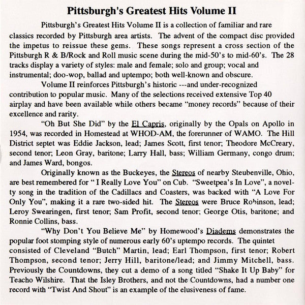 Various : Pittsburgh's Greatest Hits Volume II (CD, Comp)
