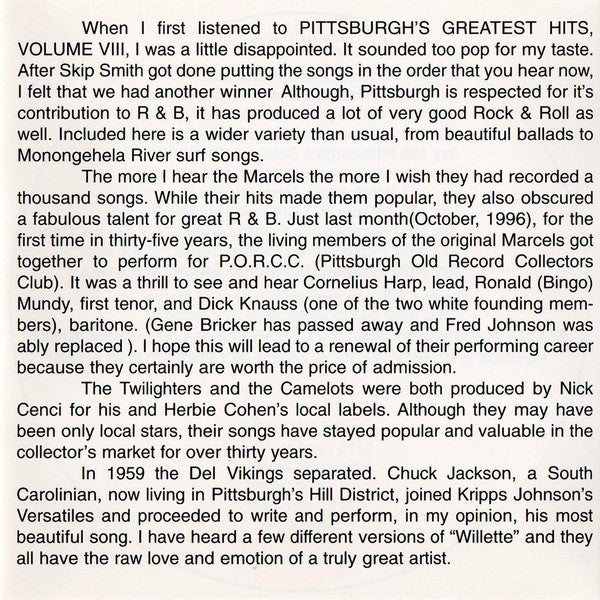 Various : Pittsburgh's Greatest Hits Volume VIII (CD, Comp)