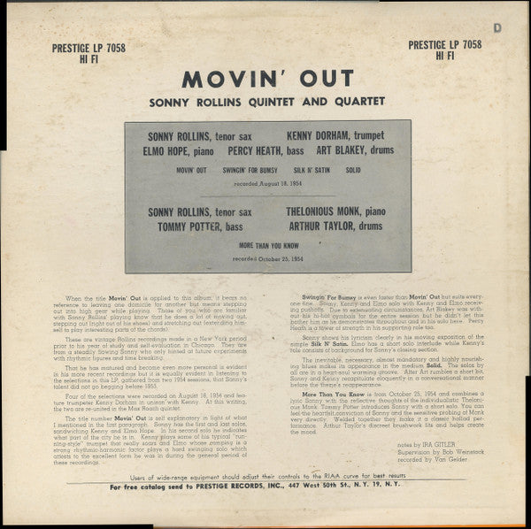 Sonny Rollins : Moving Out (LP, Album, Mono, RP)