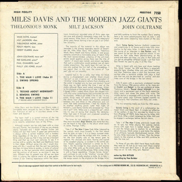 Miles Davis : Miles Davis And The Modern Jazz Giants (LP, Album, Comp, Mono, RP)