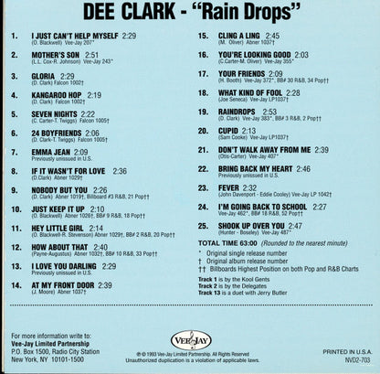 Dee Clark : "Rain Drops" (CD, Comp, Mono)