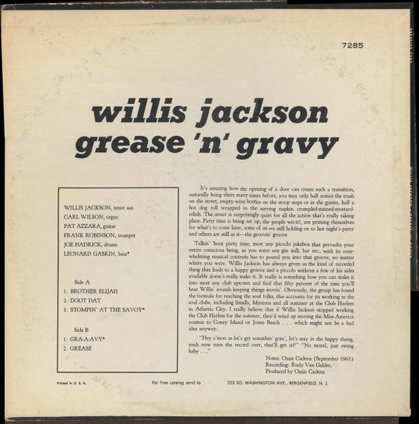 Willis Jackson : Grease 'N' Gravy (LP, Album, Mono, RP)