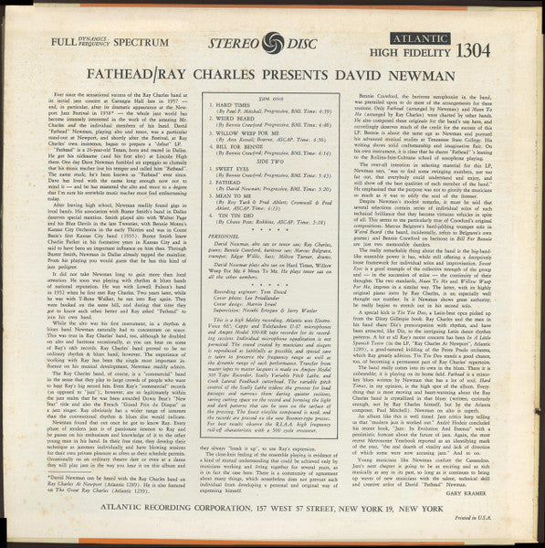 Ray Charles Presents  David "Fathead" Newman : Fathead (LP, Album, RE, PR)
