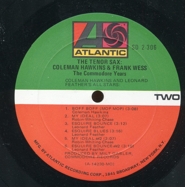 Coleman Hawkins & Frank Wess : The Tenor Sax: Coleman Hawkins & Frank Wess (2xLP, Comp, MO)