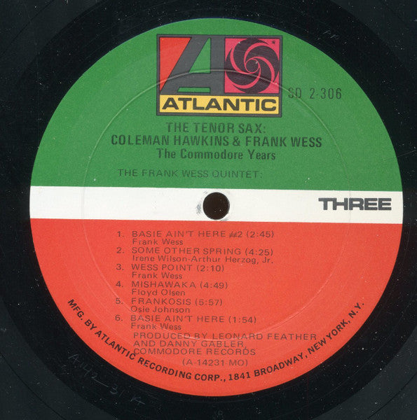 Coleman Hawkins & Frank Wess : The Tenor Sax: Coleman Hawkins & Frank Wess (2xLP, Comp, MO)