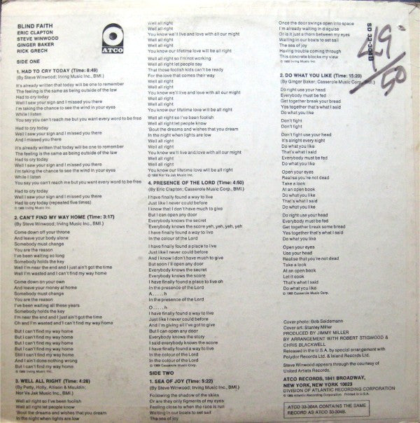 Blind Faith (2) : Blind Faith (LP, Album, PR )