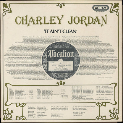 Charley Jordan : It Ain't Clean (LP, Comp, RM)