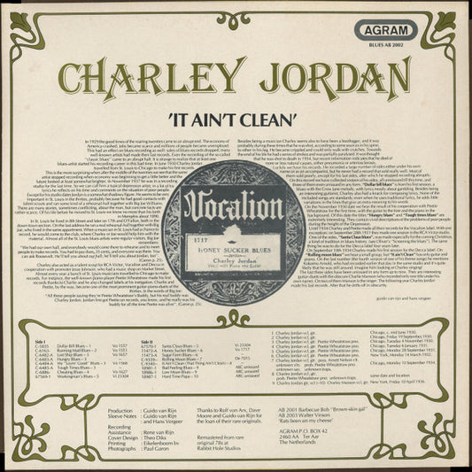 Charley Jordan : It Ain't Clean (LP, Comp, RM)