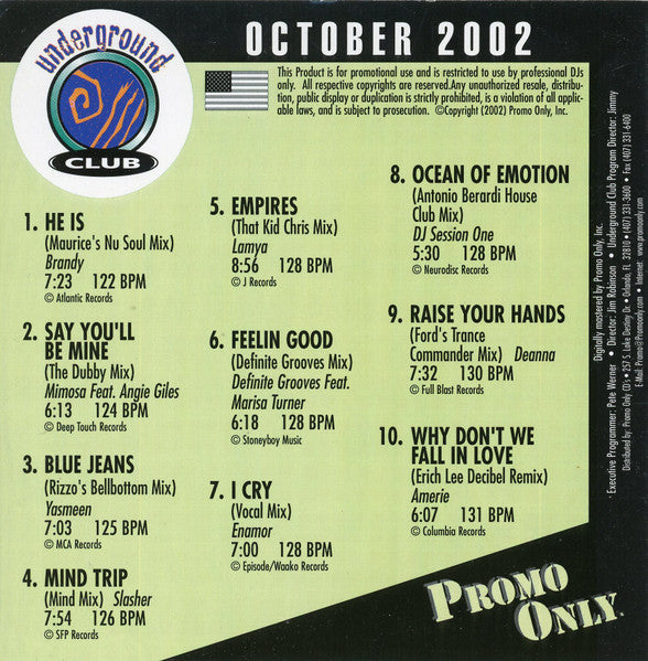 Various : Promo Only Underground Club: October 2002 (CD, Comp, Promo)