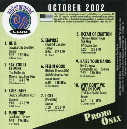 Various : Promo Only Underground Club: October 2002 (CD, Comp, Promo)
