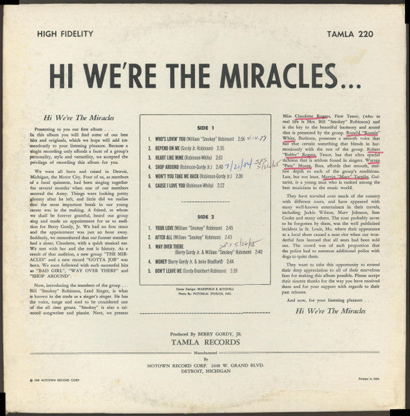 The Miracles : Hi! We're The Miracles (LP, Album, Mono)