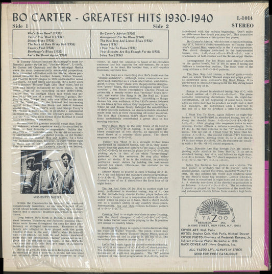 Bo Carter : Greatest Hits 1930-1940 (LP, Comp)