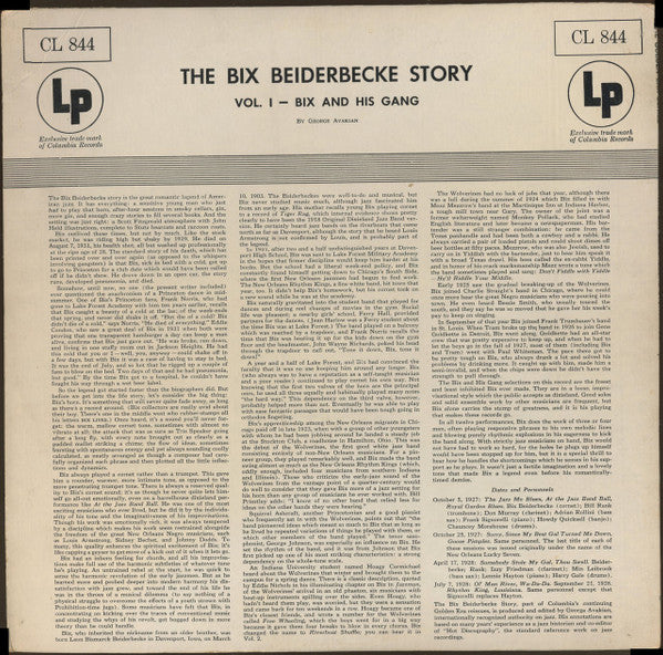 Bix Beiderbecke : The Bix Beiderbecke Story: Vol. 1 - Bix And His Gang (LP, Comp, Mono, RE, Hol)