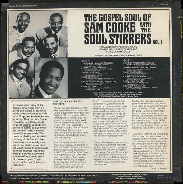 Sam Cooke With The Soul Stirrers : The Gospel Soul Of Sam Cooke With The Soul Stirrers Vol. 1 (LP, Comp, RE)