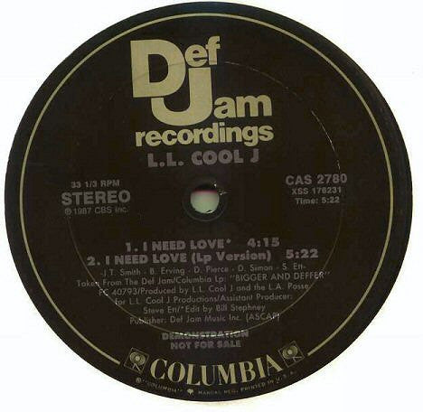 LL Cool J : I Need Love (12", Promo)