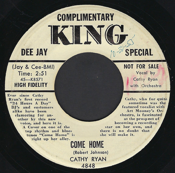 Cathy Ryan : Come Home / The Cricket, The Dove And The Goldfish (7", Promo)