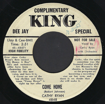 Cathy Ryan : Come Home / The Cricket, The Dove And The Goldfish (7", Promo)