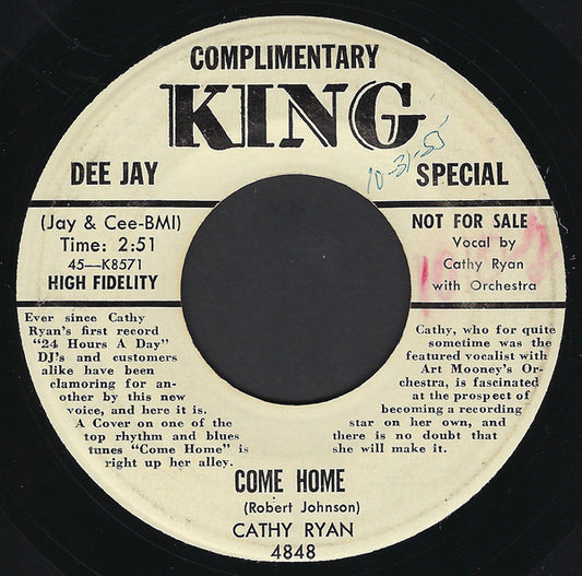 Cathy Ryan : Come Home / The Cricket, The Dove And The Goldfish (7", Promo)