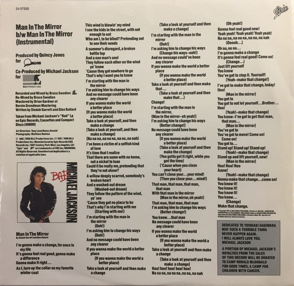 Michael Jackson : Man In The Mirror (7", Single, Styrene, Car)