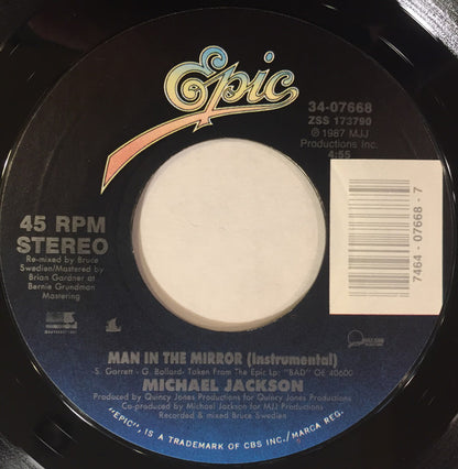 Michael Jackson : Man In The Mirror (7", Single, Styrene, Car)