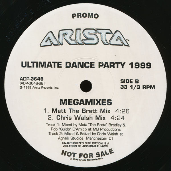 Unknown Artist : Ultimate Dance Party 1999 Megamixes (12", Promo)