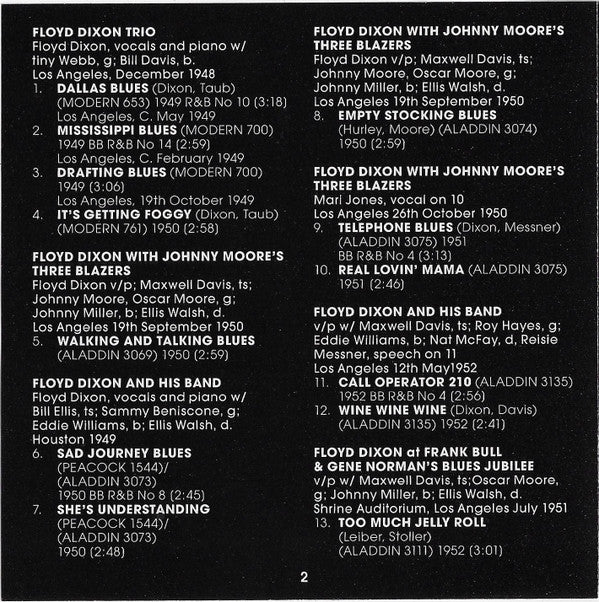 Floyd Dixon : Hey Bartender! (His Very Best 1949-1959) (CD, Comp, Mono)