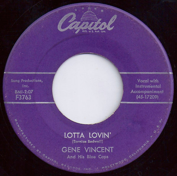 Gene Vincent & His Blue Caps : Lotta Lovin' / Wear My Ring (7", Scr)