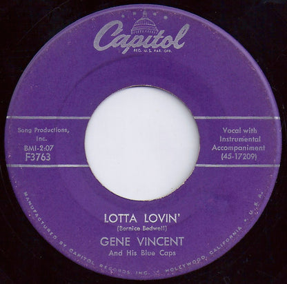 Gene Vincent & His Blue Caps : Lotta Lovin' / Wear My Ring (7", Scr)