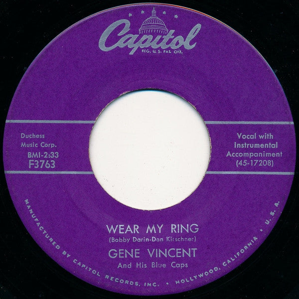 Gene Vincent & His Blue Caps : Lotta Lovin' / Wear My Ring (7", Scr)