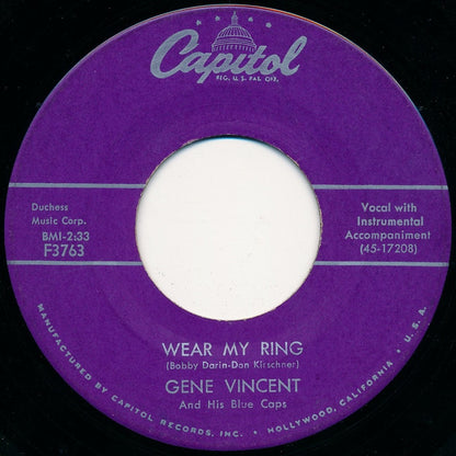 Gene Vincent & His Blue Caps : Lotta Lovin' / Wear My Ring (7", Scr)