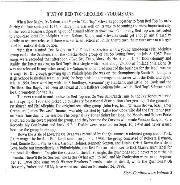 Various : The Best Of Red Top Records Volume 1 (CD, Comp)