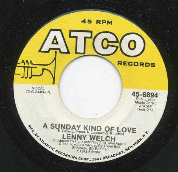 Lenny Welch : A Sunday Kind Of Love (7")
